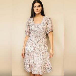 Floral V-Neck Dress in Pink and White By KATE AND LILLY